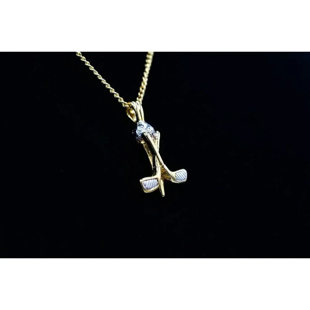 Navika Pendant Necklace Golf Clubs Gold Tone Chain Vintage Elegant Signed BinM